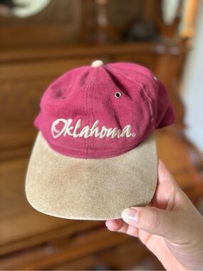 Oklahoma Script Baseball Cap - Burgundy and Tan